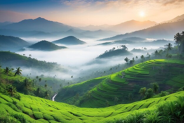 Mountains under mist in the morning Amazing nature scenery form Kerala Gods own Country Tourism and travel concept image Fresh and relax type nature image