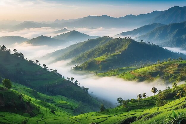 Mountains under mist in the morning Amazing nature scenery form Kerala Gods own Country Tourism and travel concept image Fresh and relax type nature image