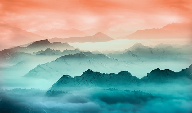 mountains under mist in the morning amazing nature scenery form own country tourism and travel