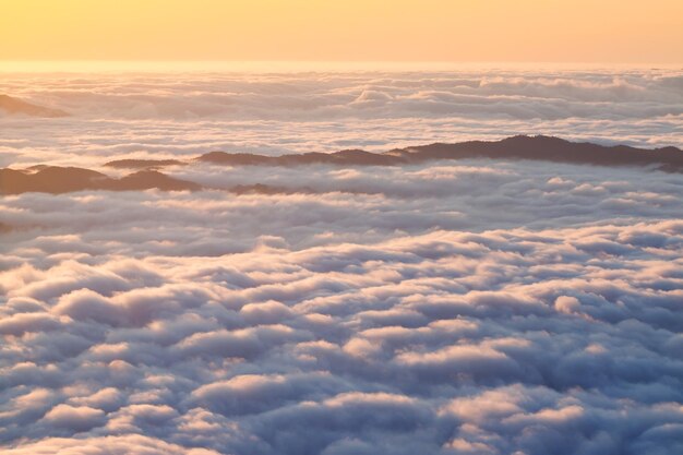 Mountains under mist in the morning Doi Phu Kha National Park in Nan Thailand