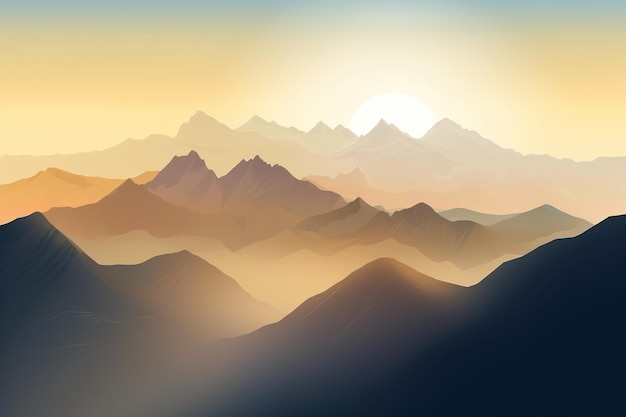 Mountains in the morning fog at sunrise in warm tones generative ai