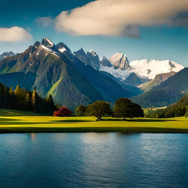 Mountains nature herbs flowers hills plains valleys rivers trees snow clouds and sky