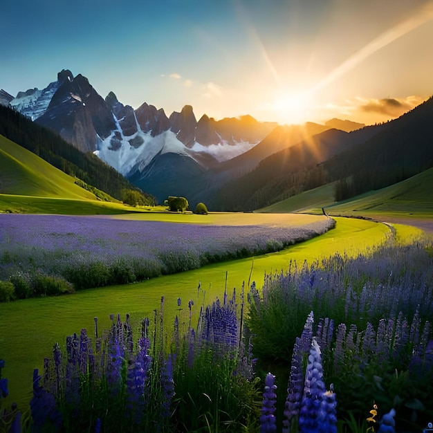 Mountains nature herbs flowers hills plains valleys rivers trees snow clouds and sky