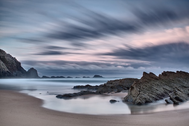 mountains in the ocean. seascape.