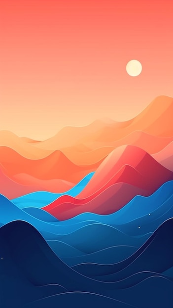 Photo mountains and ocean with a sunset in the background generative ai