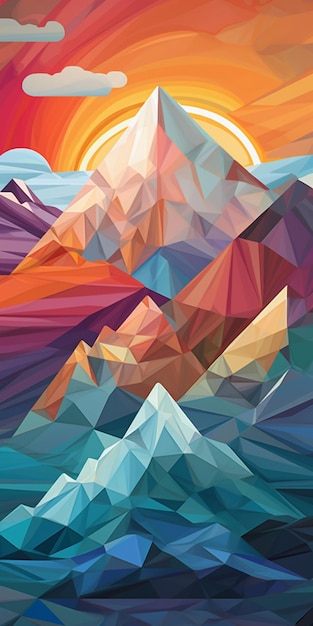 Mountains and ocean with a sunset in the background generative ai