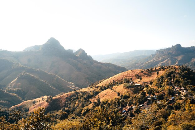 Mountains and orange grass in the evening at Mae Hong Son