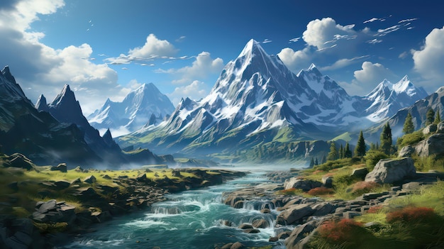 Горы с видом на безмятежные ледниковые озера в оттенках синего и бирюзового