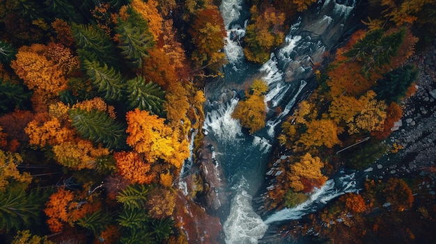 가을 숲 풍경 에서 강 위쪽 에서 볼 수 있는 강 의 모습