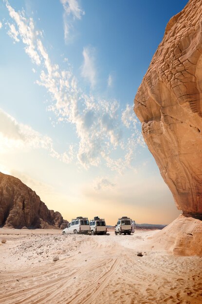 Mountains and sand dunes at the sunset