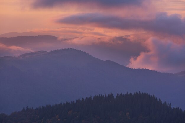 Mountains silhouette at sunrise. Beautiful natural landscape.