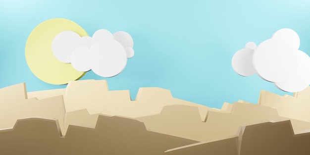 Mountains  sky and clouds the sun in the sky paper cut style 3D illustration (1)