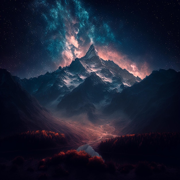 Mountains under the starry sky