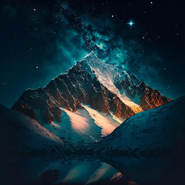 Mountains under the starry sky