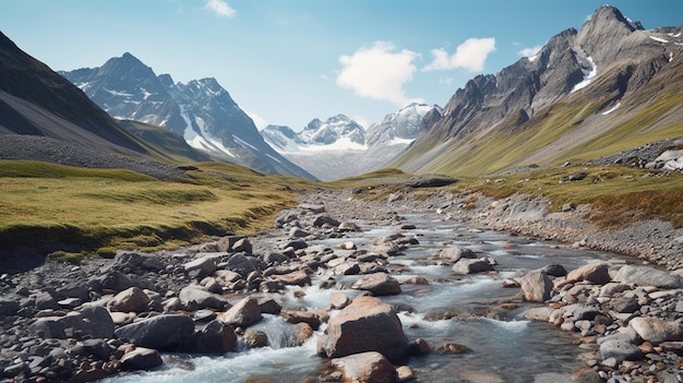 mountains and stream near the fellaria glacier