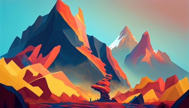 Mountains in the style of bright geometric abstractions by Generative AI