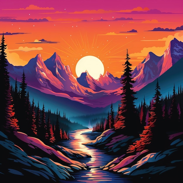 The mountains at sunrise Illustration Generative AI