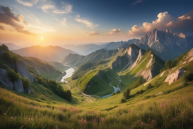Mountains during sunset Beautiful natural landscape in the summer time