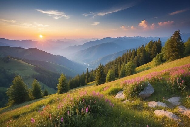 Mountains during sunset Beautiful natural landscape in the summer time