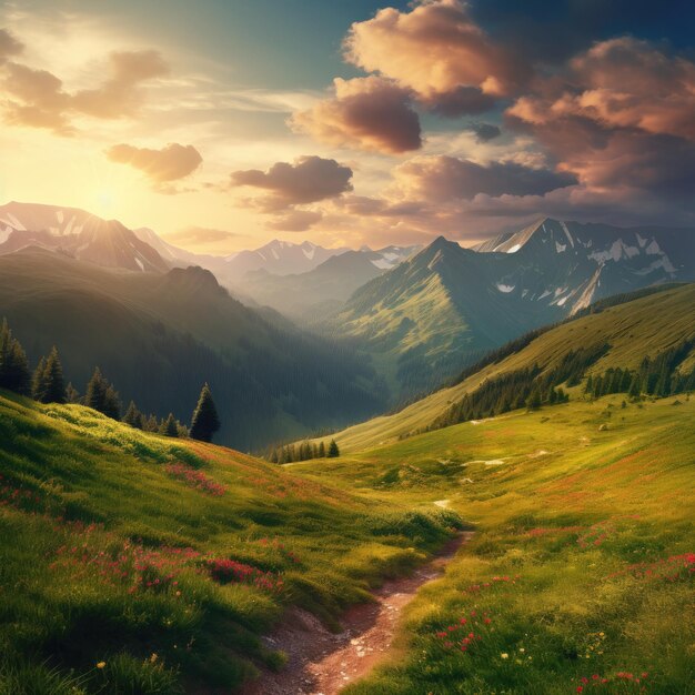 Mountains during sunset Beautiful natural landscape in the summertime Generative AI