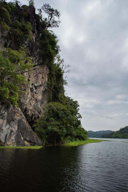 Mountains surrounding the lake of Kiew Lom Dam Lampang Thailand