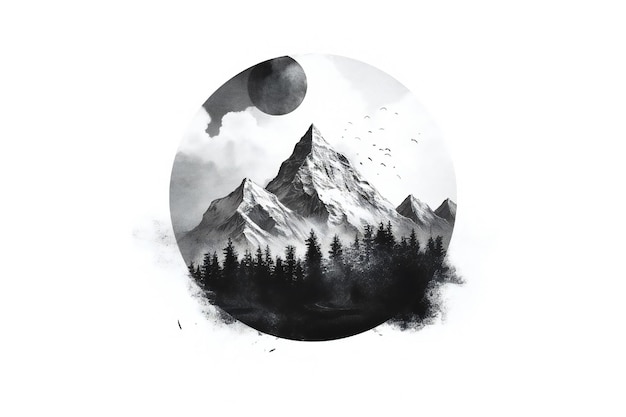 Photo mountains tattoo design element on white background