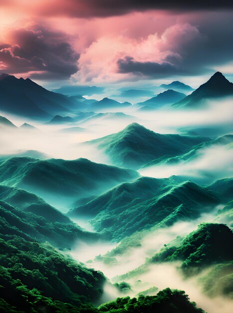 Mountains tropical volumetric soft storm cinematic generative ai generated