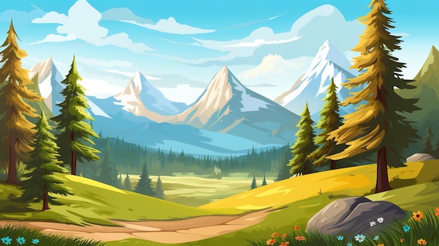 Mountains valley and coniferous forest landscape