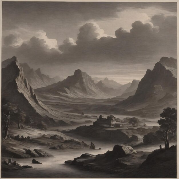 Photo mountains valley old engraving