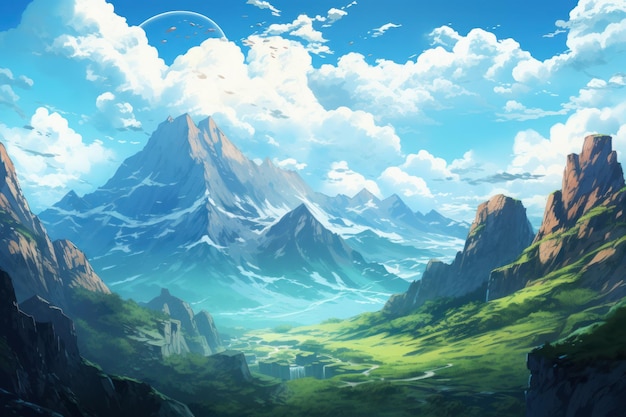 Mountains view anime visuele roman spel Peak sneeuw Genereren Ai