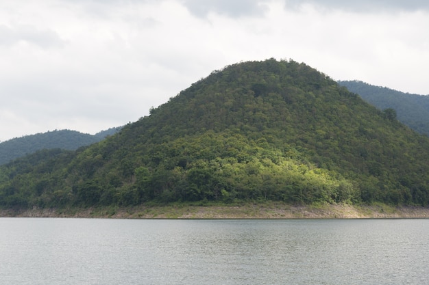 Mountains and water in the dam