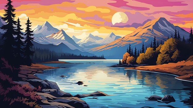 Mountains with beautiful lake and trees vector