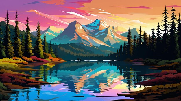 Mountains with beautiful lake and trees vector