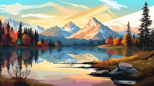 Mountains with beautiful lake and trees vector