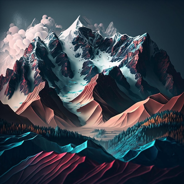 Photo mountains with a lake and a mountain range in the background generative ai