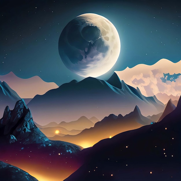 Mountains with moon