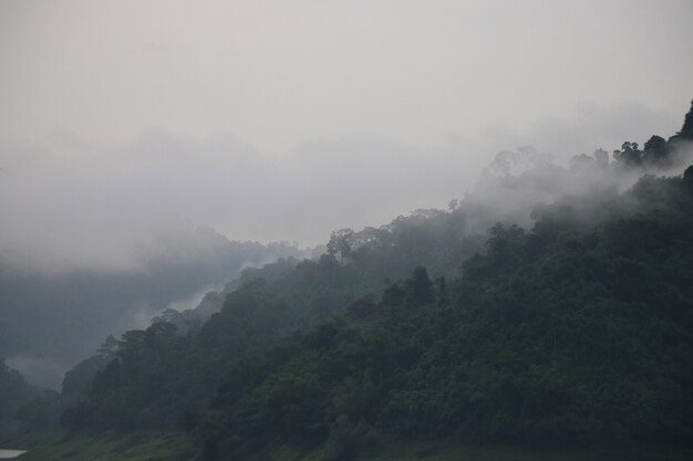 Горы с утренним туманным пейзажем