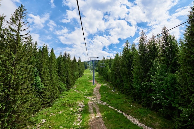 Mountains with open cable cars lift Karpacz Poland