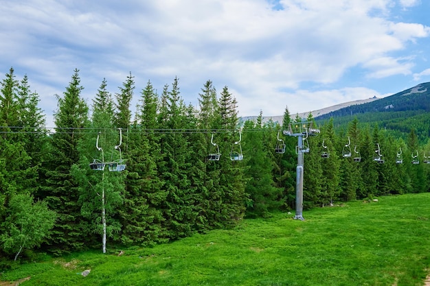 Mountains with open cable cars lift Karpacz Poland