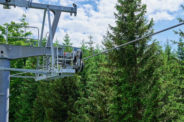Mountains with open cable cars lift Karpacz Poland
