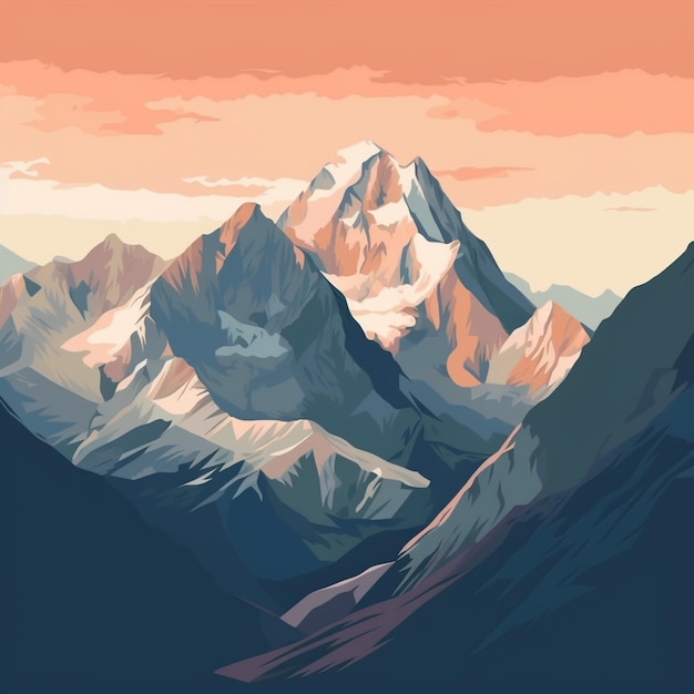 Mountains with snow on them and a sky background generative ai