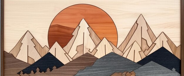 Photo mountains with a sunset in the background and a bear in the foreground generative ai