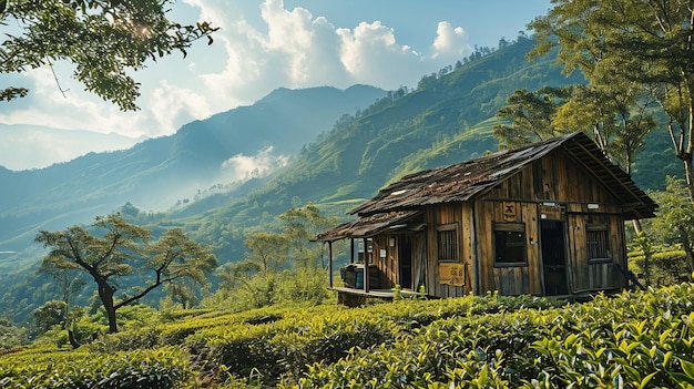 Mountainside tea estate Tapai with a rattan tea house xAxA