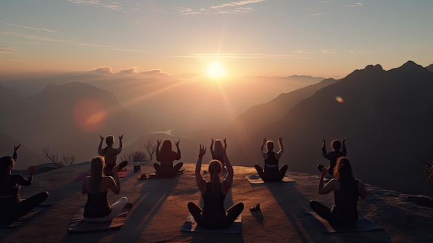 A mountaintop yoga practice ultra realistic illustration