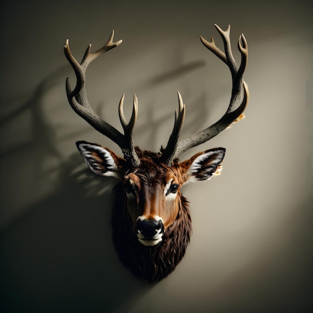 Mounted Deer Head with Antlers on Wall