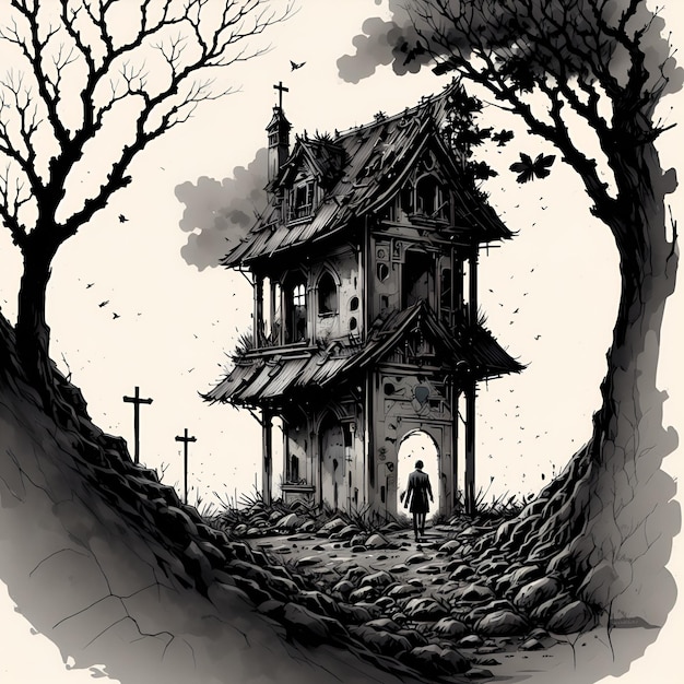 Mournful and forlorn illustrationDesolate and melancholic illustration