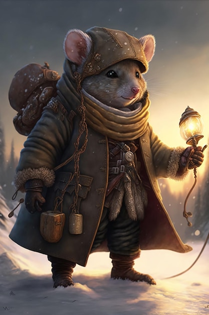 Mouse adventurer winter scenery