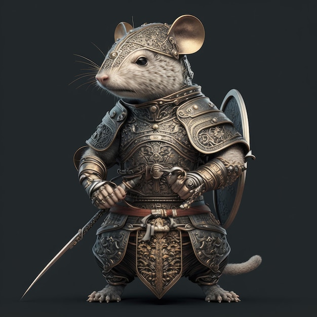 A mouse in a armour with a sword