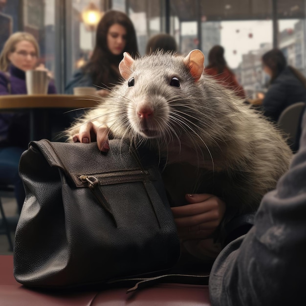 Mouse in a cafe at the table