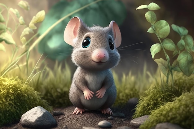 A mouse in the forest with a green background